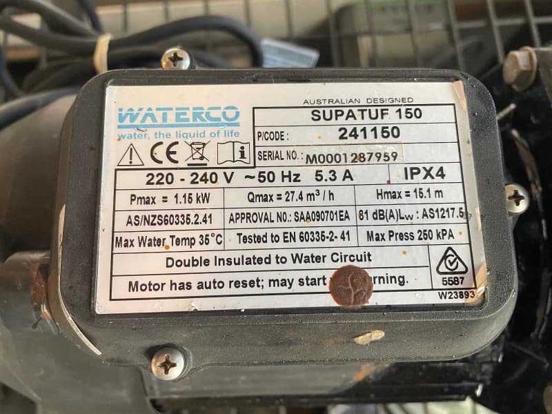 Waterco Supatuf 150 Pool Pump Reconditioned 12mth warranty - Image 4